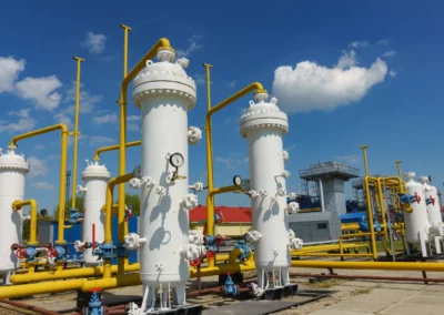 Installation de gaz avec tuyaux et réservoirs